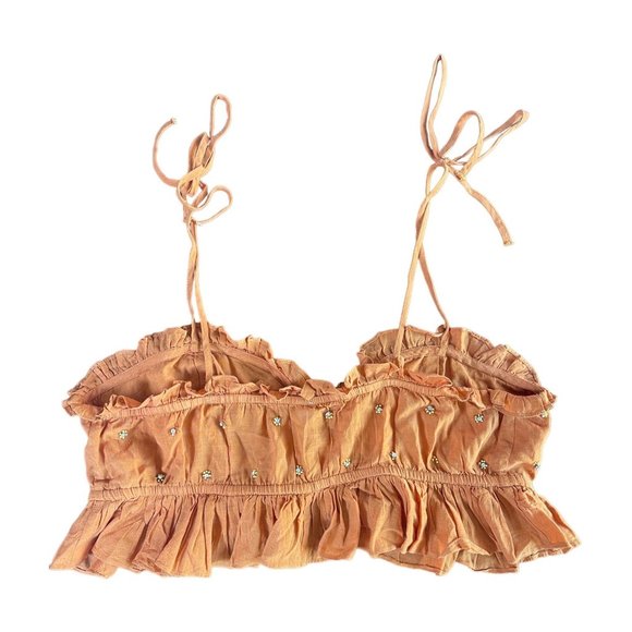 Intimately Free People On the Star Crop Ruffle Boho Cami Top Size M - Picture 3 of 5